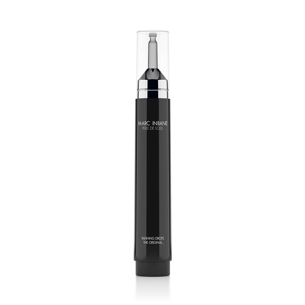 Marc Inbane Perle de Soleil tanning drops i elegant svart flaska med pipett för exakt dosering.