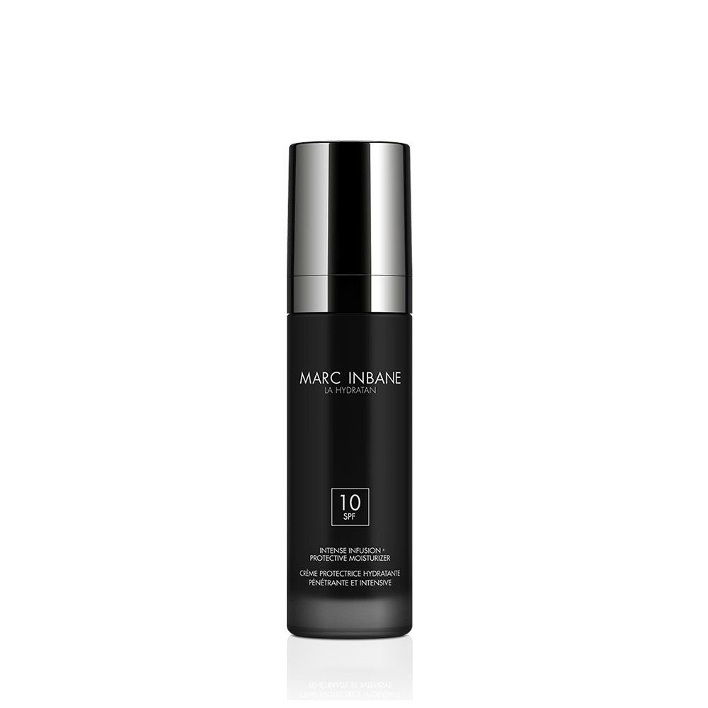 Marc Inbane La Hydratan SPF 10 återfuktande dagkräm i elegant svart flaska med silverdetalj.