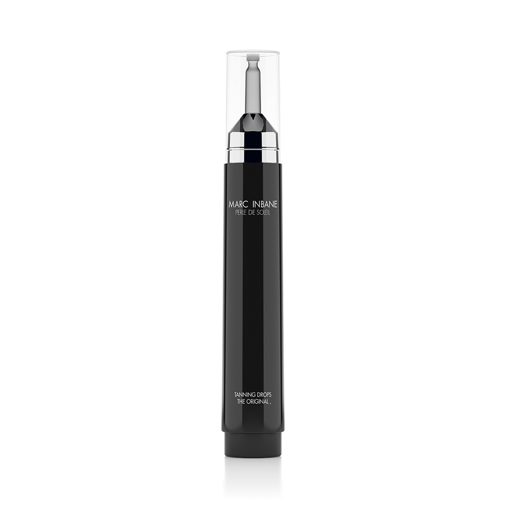 Marc Inbane Perle de Soleil tanning drops i elegant svart flaska med pipett för exakt dosering.