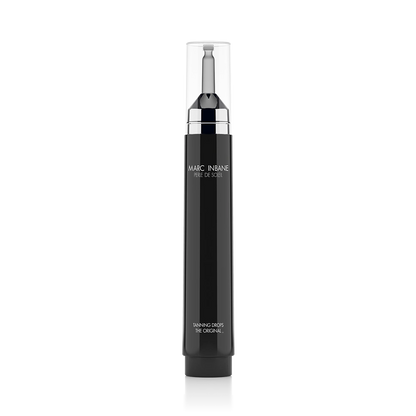 Marc Inbane Perle de Soleil tanning drops i elegant svart flaska med pipett för exakt dosering.