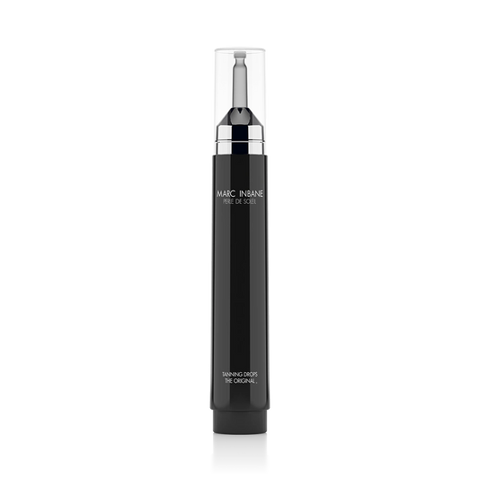 Marc Inbane Perle de Soleil tanning drops i elegant svart flaska med pipett för exakt dosering.