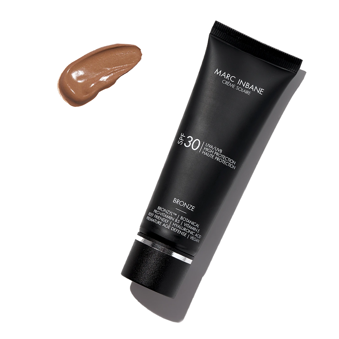 Marc Inbane Crème Solaire Bronze SPF30 produktbild med synlig bruntonad krämtextur.