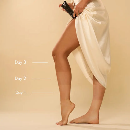 Ben som visar gradvis solbrun effekt dag 1, dag 2 och dag 3 efter applicering av Marc Inbane Gradual Tanning Lotion.