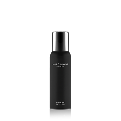 Marc Inbane Hyaluronic Self-Tan Spray – elegant svart flaska med silverkork.